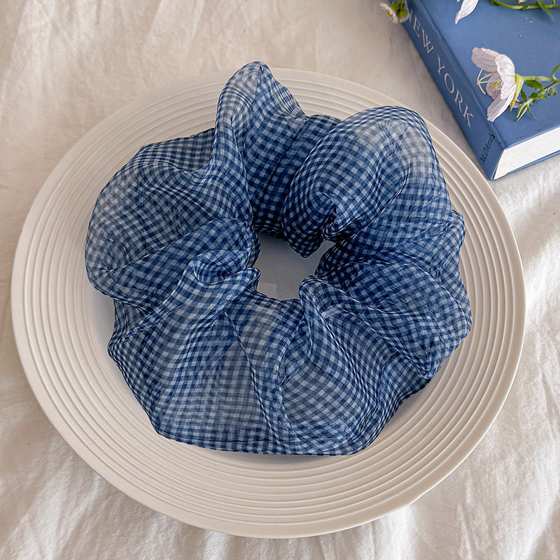 Tibetan Blue Grid Seersucker Back Head Shark Clip Fashion Hairpin