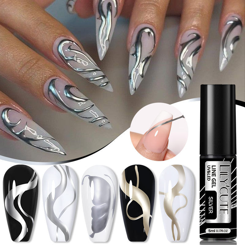 Lilycute Metal Painted Cable Gel Nail Polish Nail Art Cable Adhesive Hoy Side Silver Phototherapy Metalic Glue
