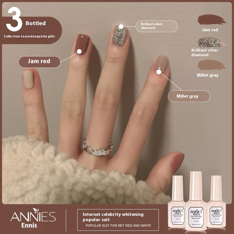 Annies Ennis Women's Three-color New Ice Jelly Nude Color Gel Nail Polish Suit