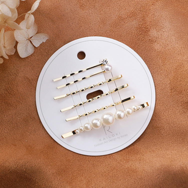Rhinestone pearl hairpin clip bangs card