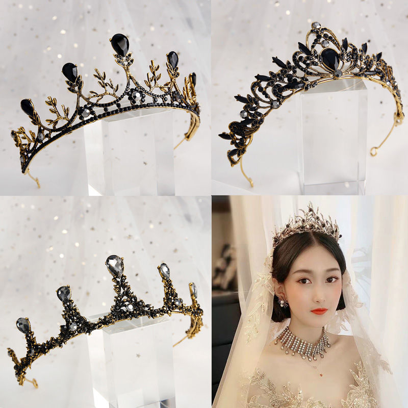 Black luxury crown bridal headdress wedding dress