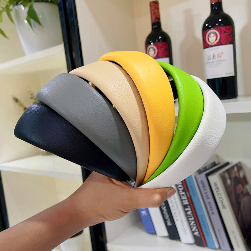 Pure Color PU Sponge Headband Women Korean Style Simple Braided Hair