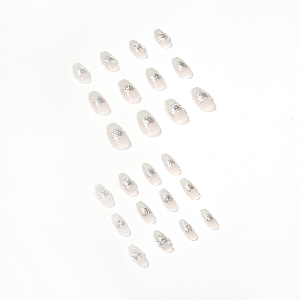 Elegant Gradient Gray Peach Heart Pearl Wear Finished Nail Beauty Removable Nail Tip