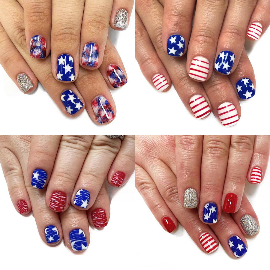 Nail Tip Finished Glitter Red And Blue Combined Multicolor