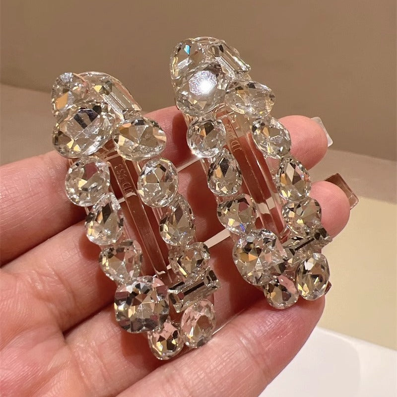 Shiny White Crystal Barrettes Bang Side Clip