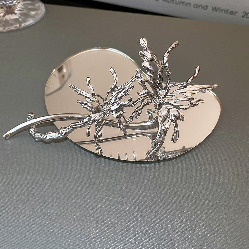 New Liquid Metal Pleated Butterfly Hairpin