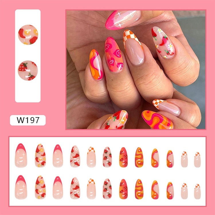 Pointed Nail Drop Shape Nail Tip Cute Fruits And Vegetables 24 Pieces Boxed