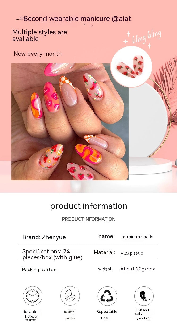 Pointed Nail Drop Shape Nail Tip Cute Fruits And Vegetables 24 Pieces Boxed