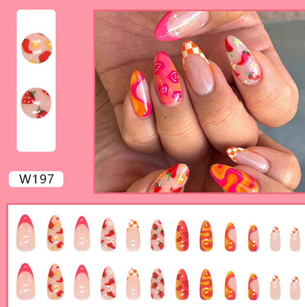 Pointed Nail Drop Shape Nail Tip Cute Fruits And Vegetables 24 Pieces Boxed