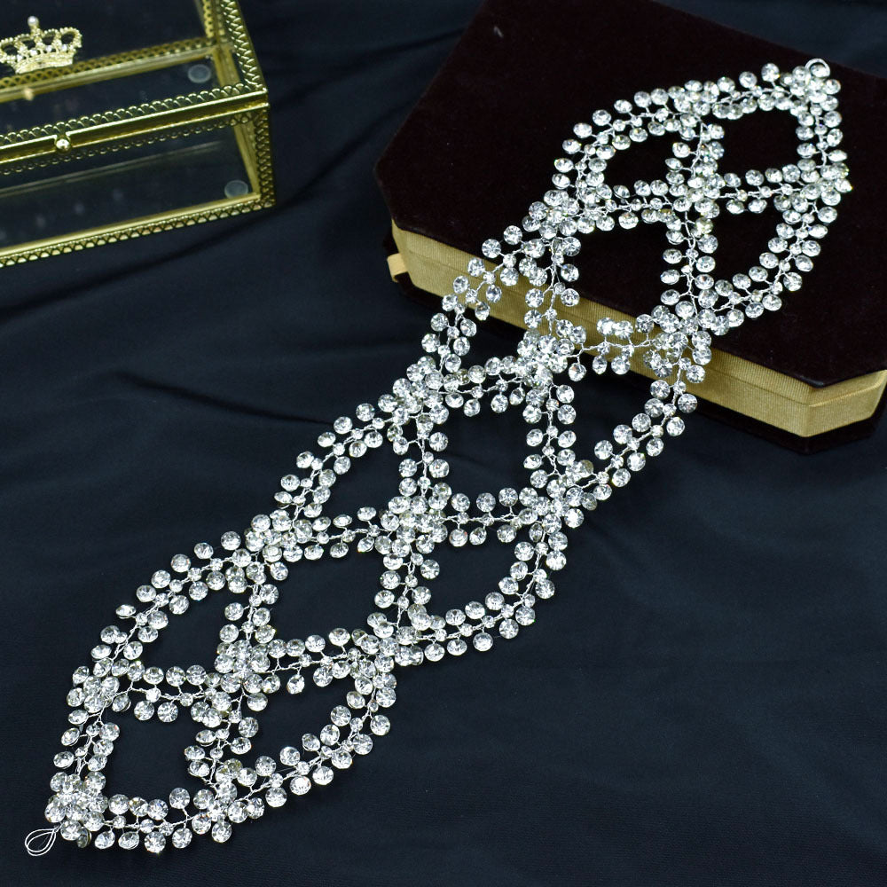 Bridal Mesh Rhinestone Cross S-Bend Handmade Tiara Shape