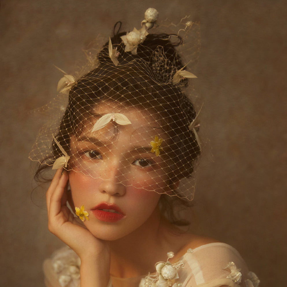 Vintage mesh gauze bridal headdress