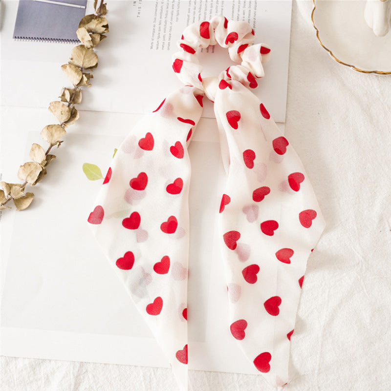 Peach Heart New Long Ribbon Hair Tie