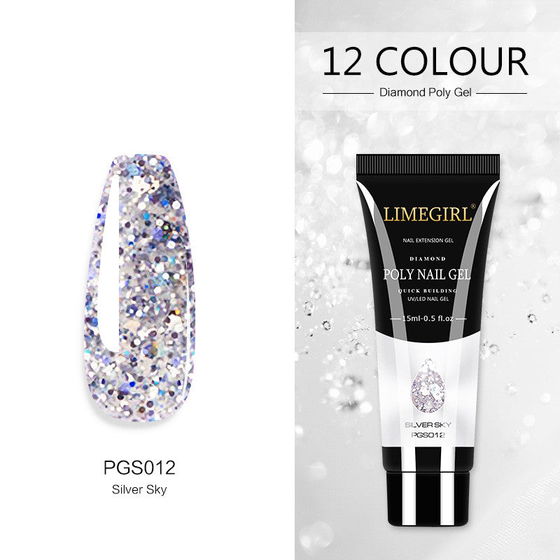 LimegGirl 12 Color Nail Art Glitter Powder Extension Gel Nail Art Sequin Extension Gel Painless
