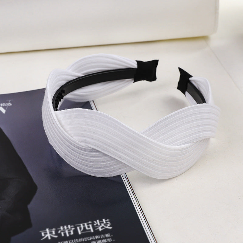 Fabric striped cross-knotted wide-brim hair accessory