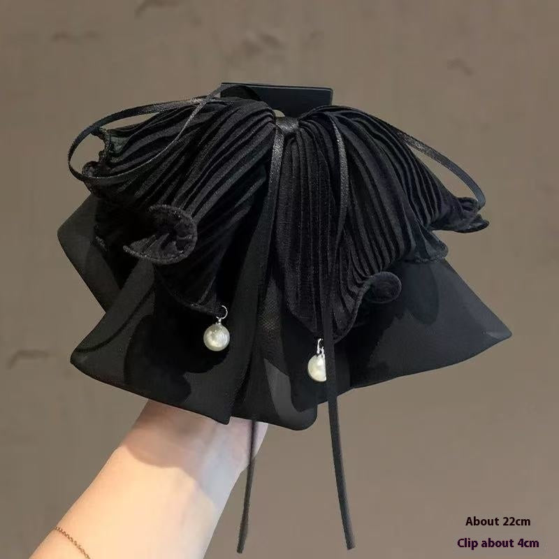 Black Chiffon Bow Ribbon Temperament Wild Large Ponytail Grip