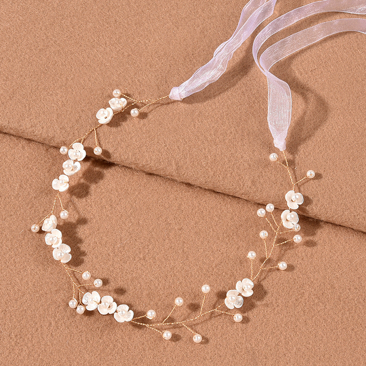 Handmade Pearl Headband With Three Petal Pearl Flowers