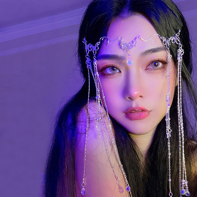 Ancient Style Headdress Hanfu Tassels Forehead Ornaments Eyebrow Pendant Face Curtain Veil