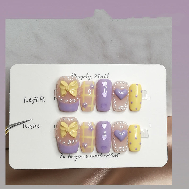 Nail Purple Jk Plaid Yellow Bow