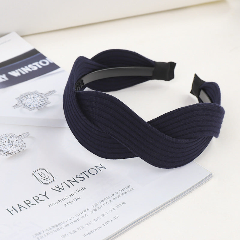 Fabric striped cross-knotted wide-brim hair accessory