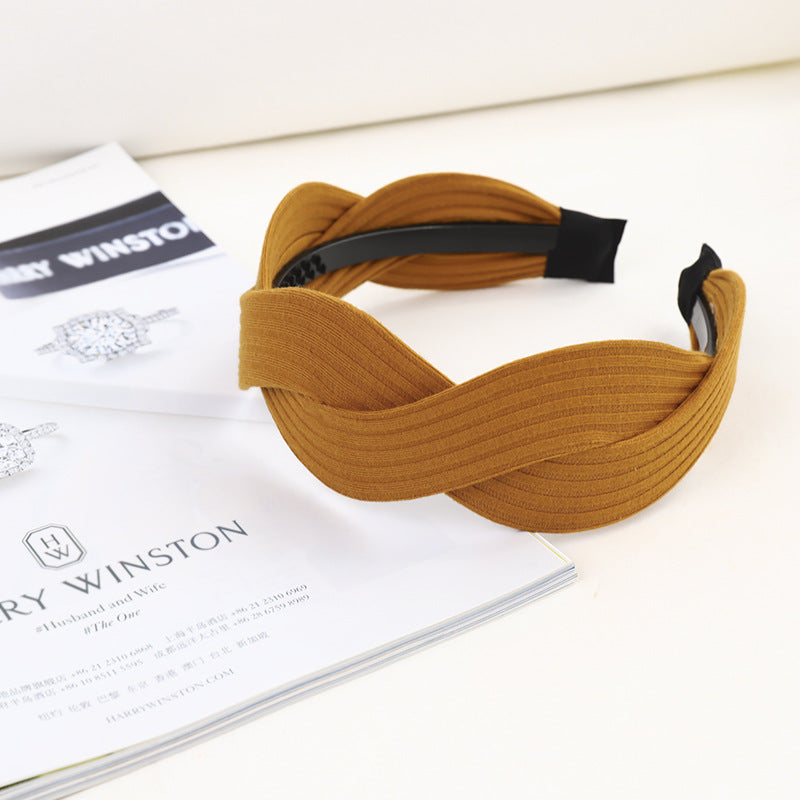 Fabric striped cross-knotted wide-brim hair accessory