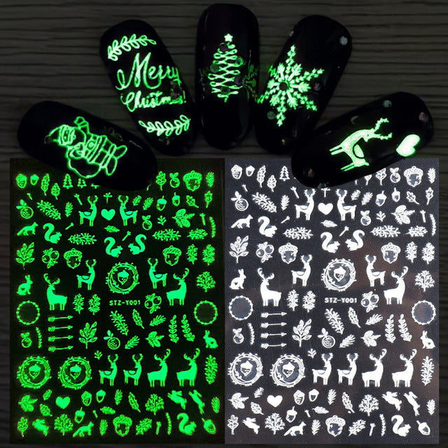 Nail Art Luminous Sticker Christmas Snowflake Luminous Nail 3D Adhesive Sticker
