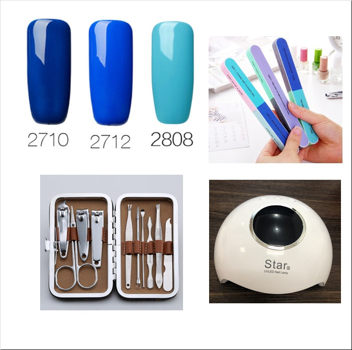Nail Glue+Stainless steel nail clipper set+Six-sided Polishing Nail Tool+Nail rubber baking lamp