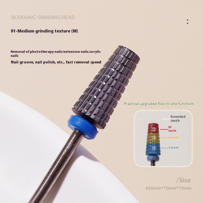 Five-in-one Tungsten Steel Cross Tooth Plating Color Alloy Nail Beauty Polish Removing Modified Peeling Grinding Head
