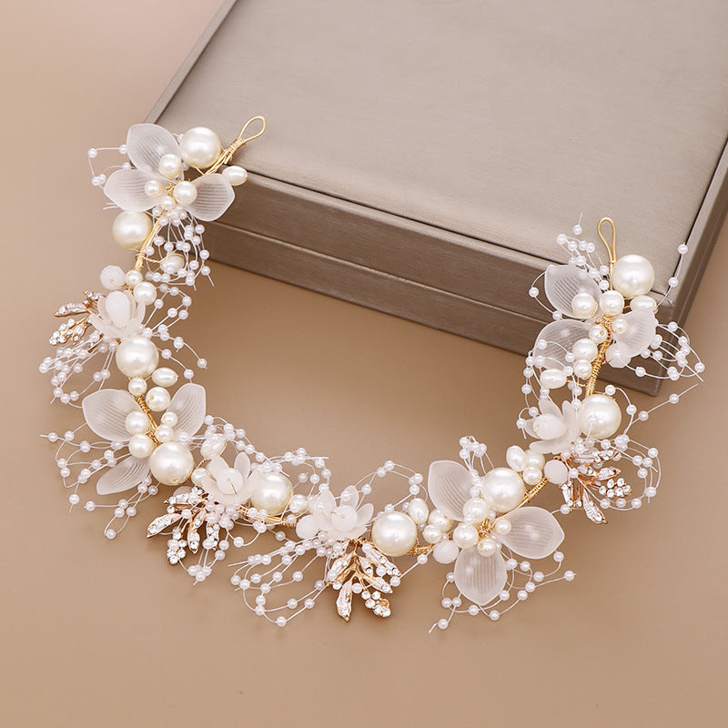 Children's Fashion Pearl Flower Golden Leaf Headdress