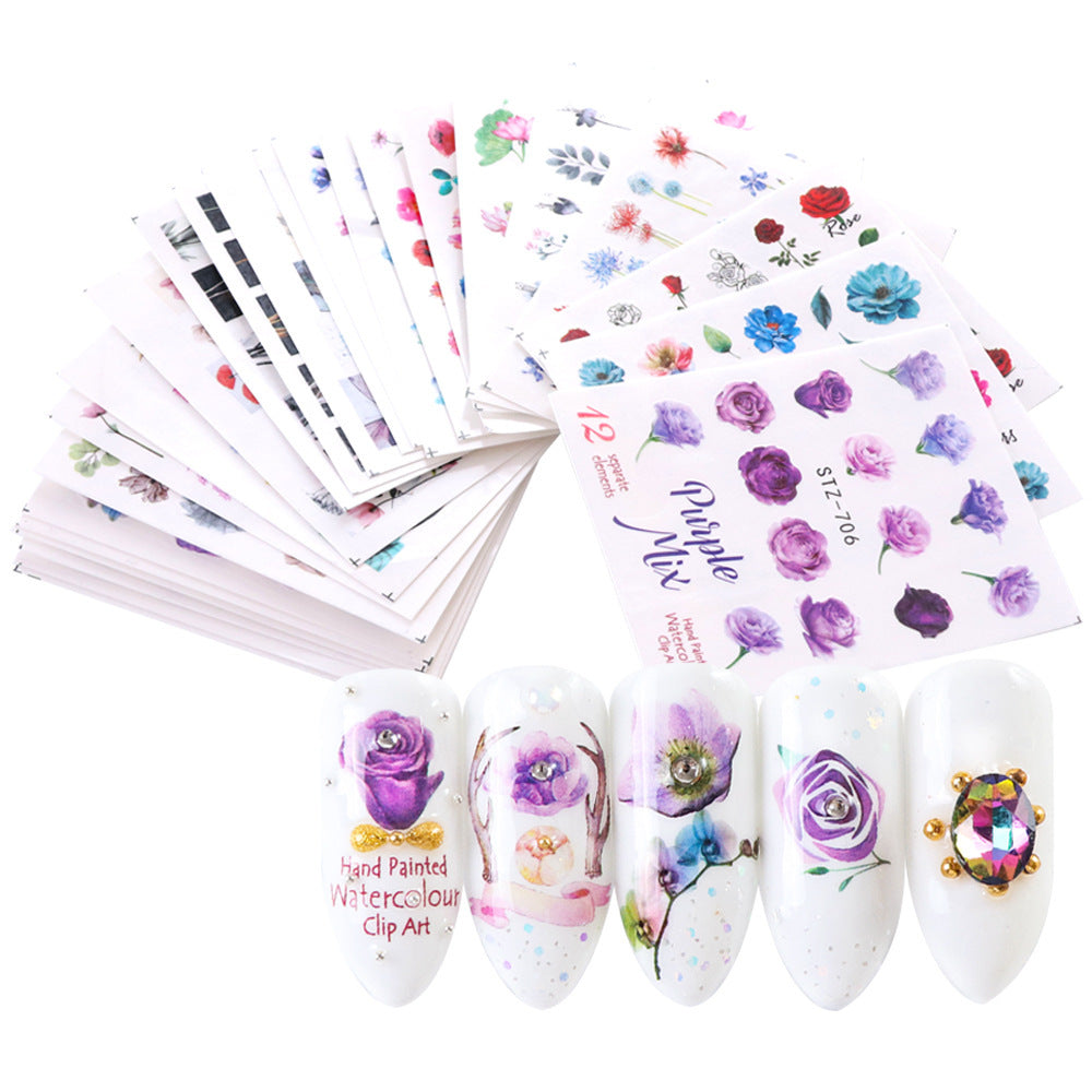 Nail Hot Watermark Stickers Suit Butterfly Fruit Lace Colorful Flowers Gold And Silver Gilding