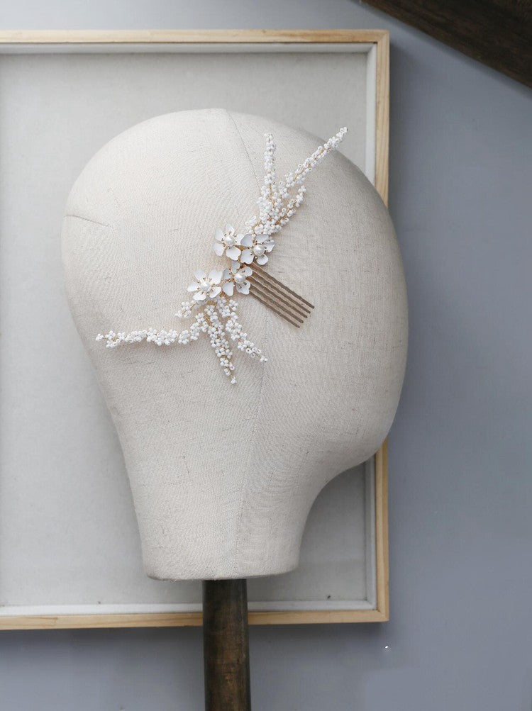 White Flower Hair Comb Bridal Headwear