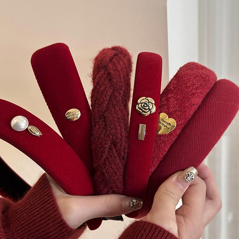 Red Autumn And Winter Sponge Headband High Skull Top High Sense