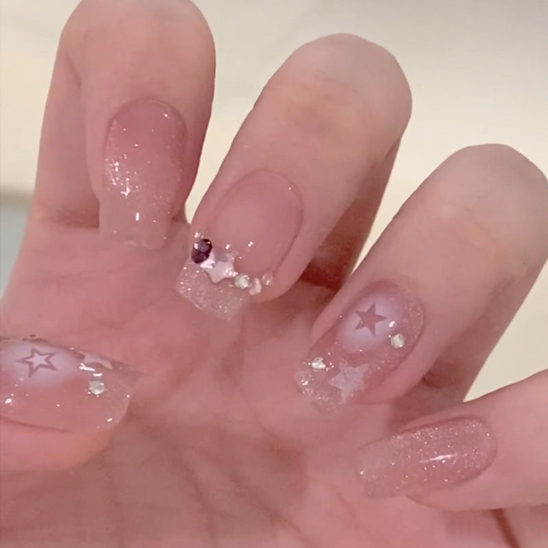 Wear Nail Milky White Gradient Crooked Peach Heart Nail Sticker