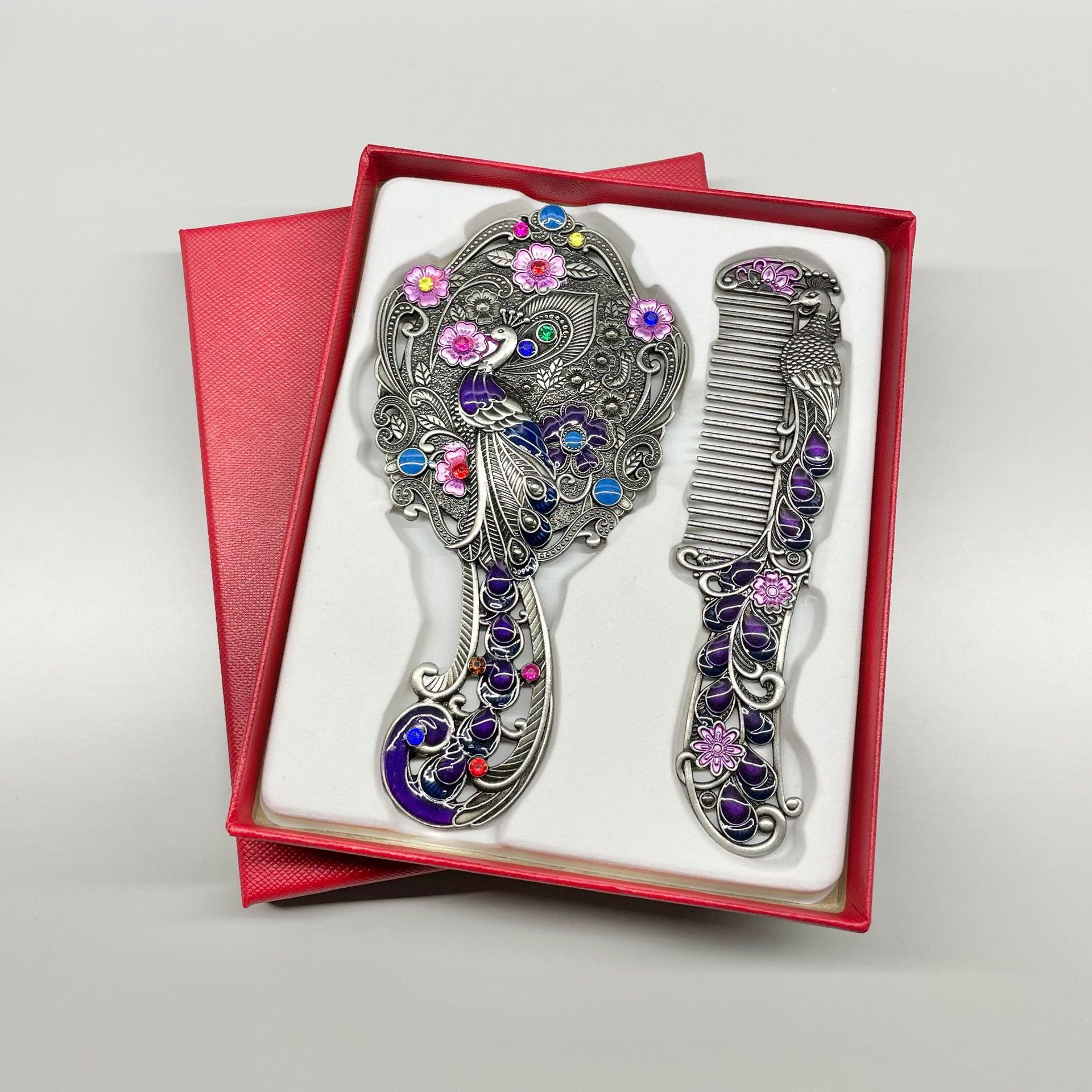 Metal Makeup Mirror Portable Comb Set