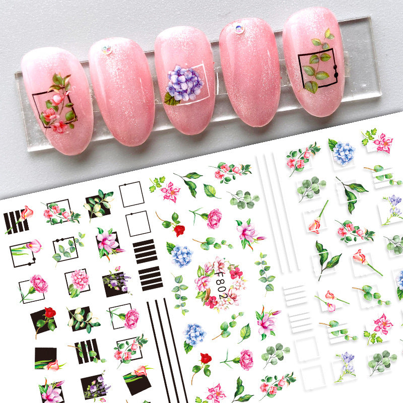 New Flower Nail Art Decal Plain Hand Painted