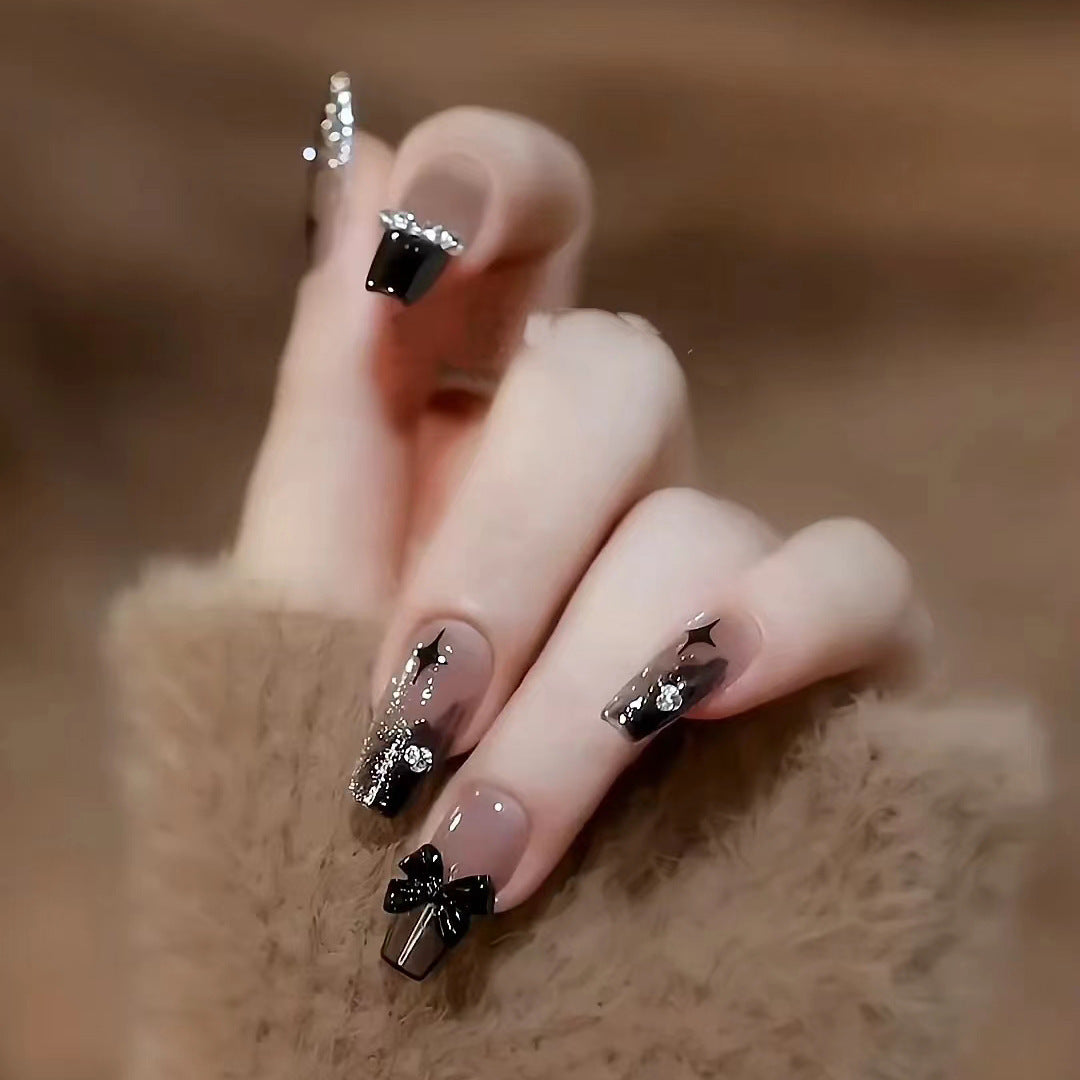 Wear Nail Milky White Gradient Crooked Peach Heart Nail Sticker