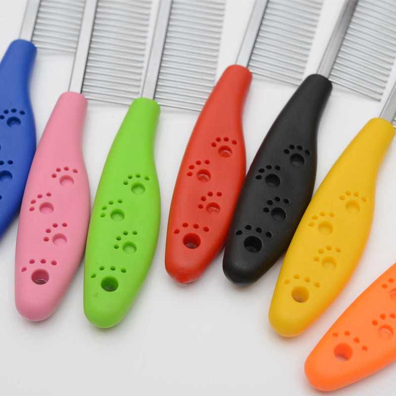 Pet candy color soft handle stainless steel comb