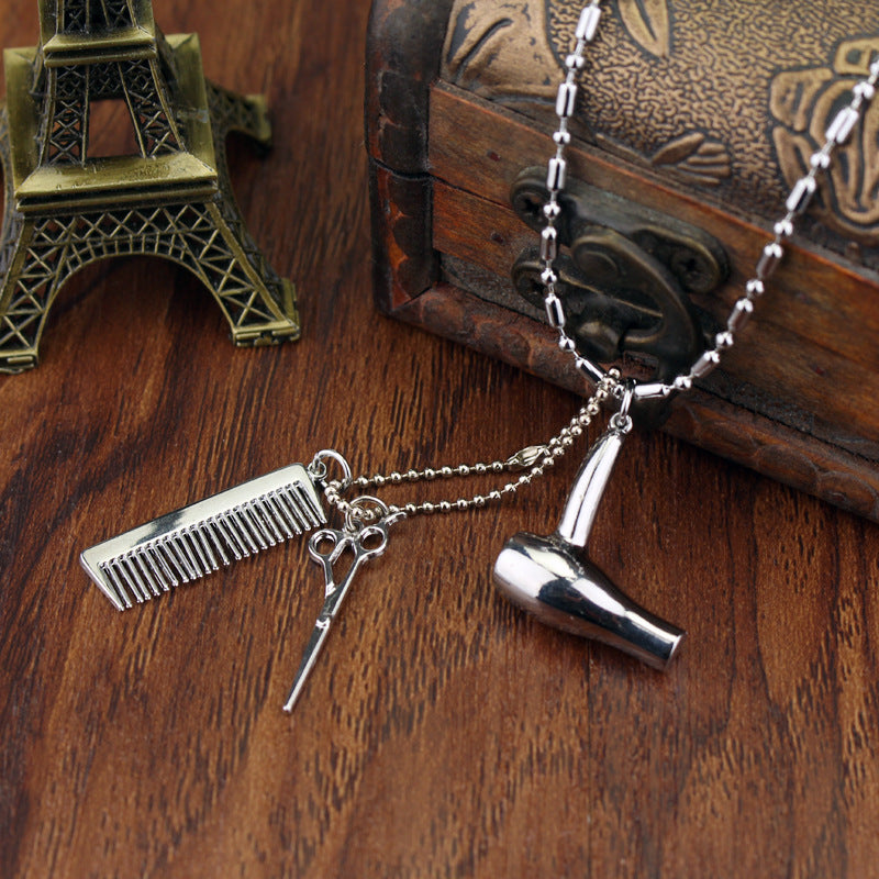 Hair Dryer Scissors Comb Necklace Pendant Necklace
