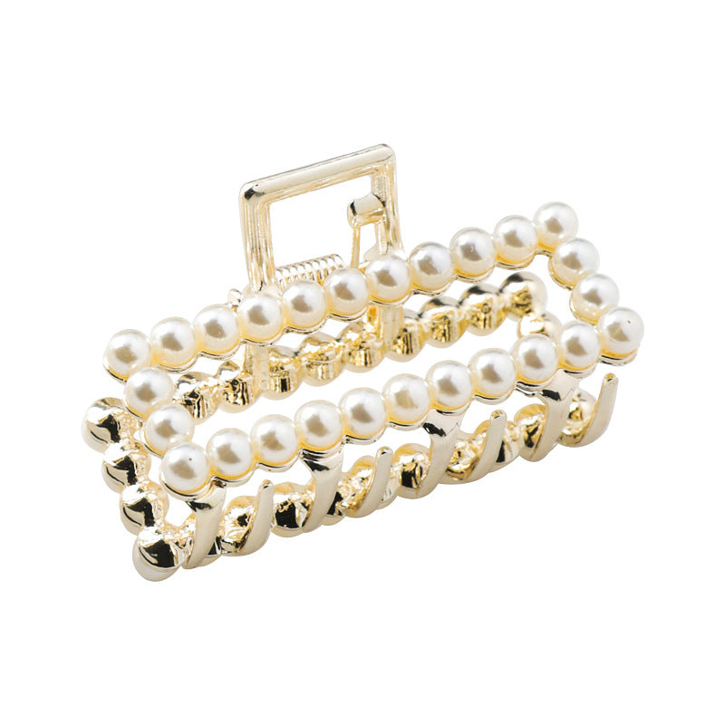 Geometric Square Love Curved Pearl Rhinestone Hair Clip