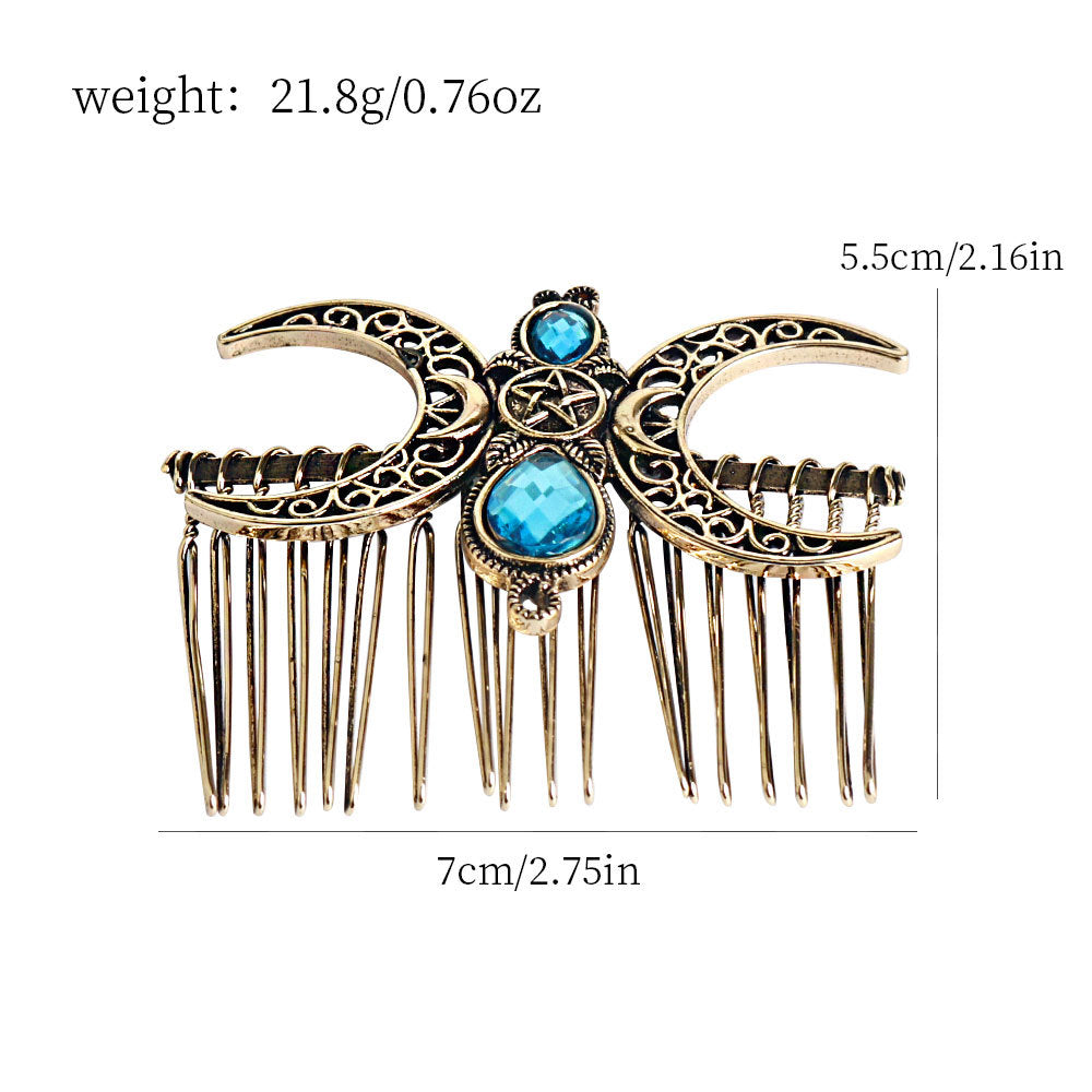 Blue Diamond Moon Hair Comb Lady Updo Plug Accessories Headdress