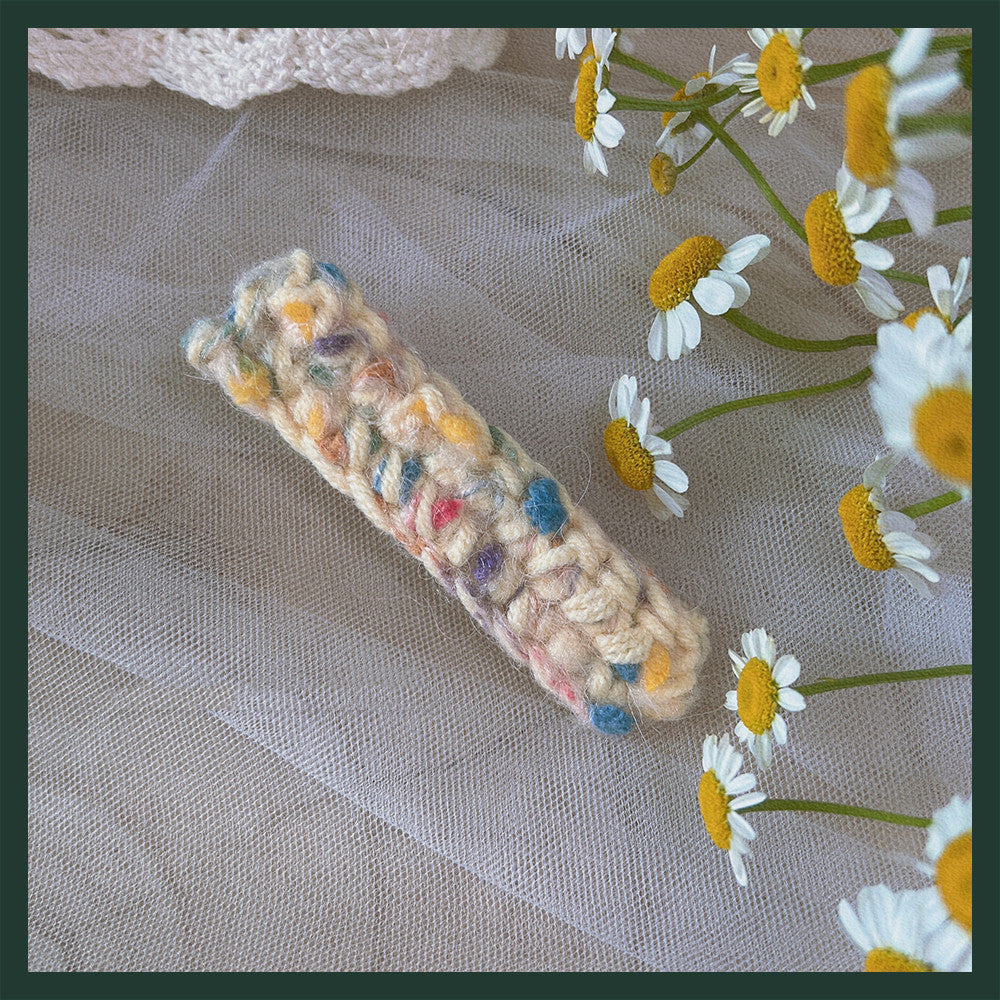 Hand Crocheted Yarn Weaving Vintage Embroidery Barrette