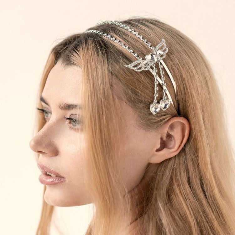 Fairy Elegant Princess Crystal Wings Love Tassel Headband Hair Accessories