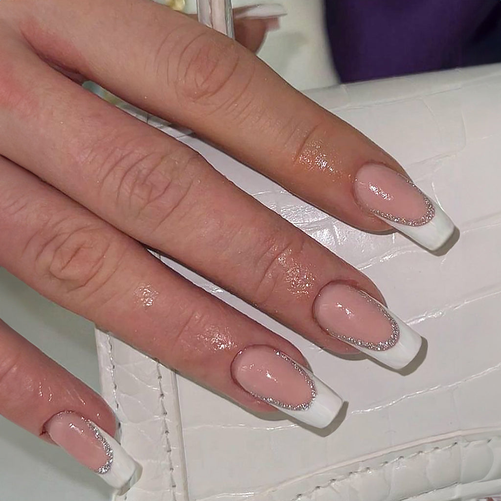 Popular Ready-made Rectangular French-style Wearable Nail Art