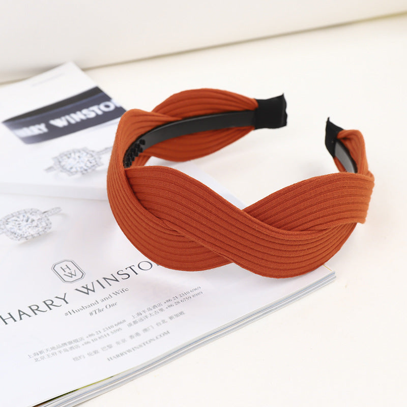 Fabric striped cross-knotted wide-brim hair accessory