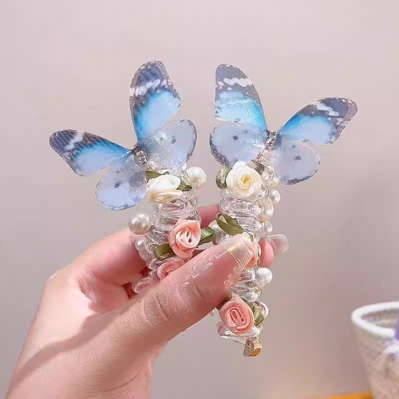 Children's Butterfly Pearl Phone Line Hair Ring Headdress