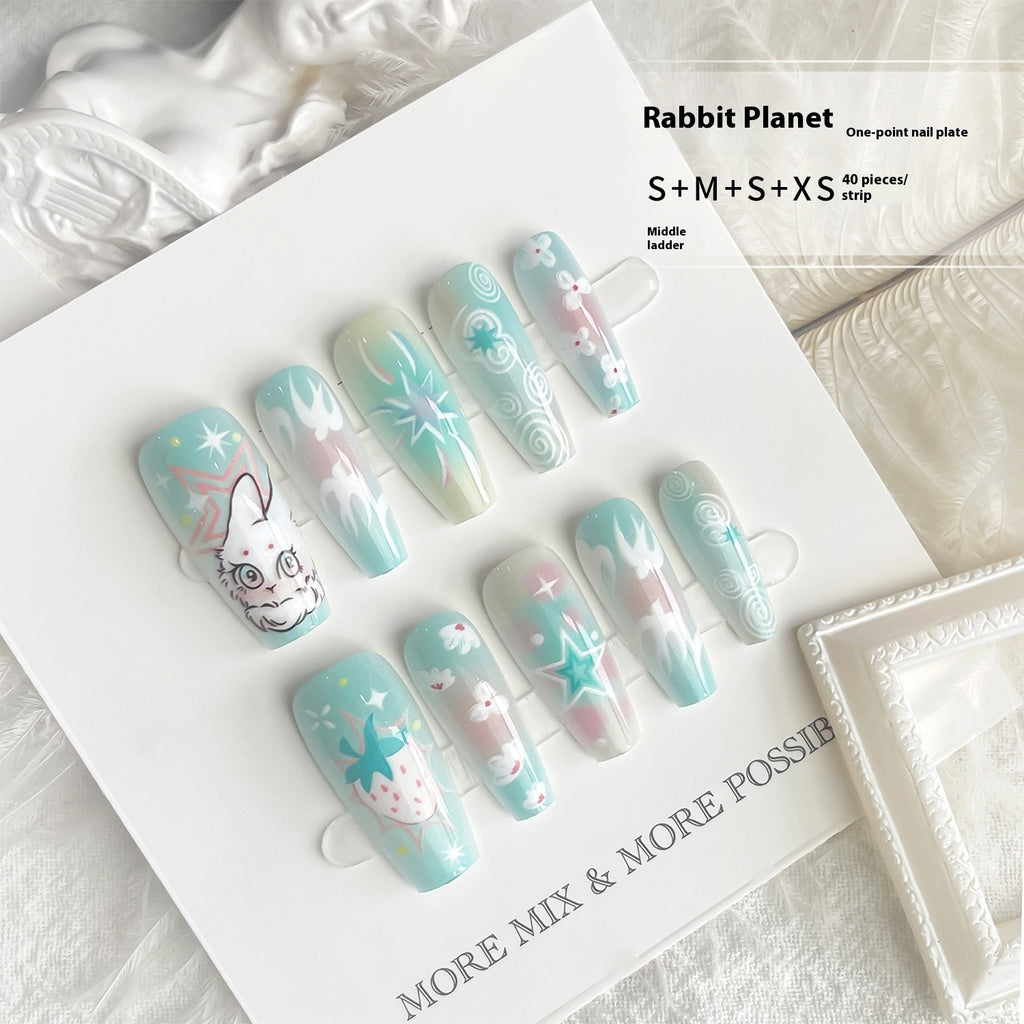 Cartoon Cute Rabbit Planet Middle Ladder Fake Nails Nail Polish