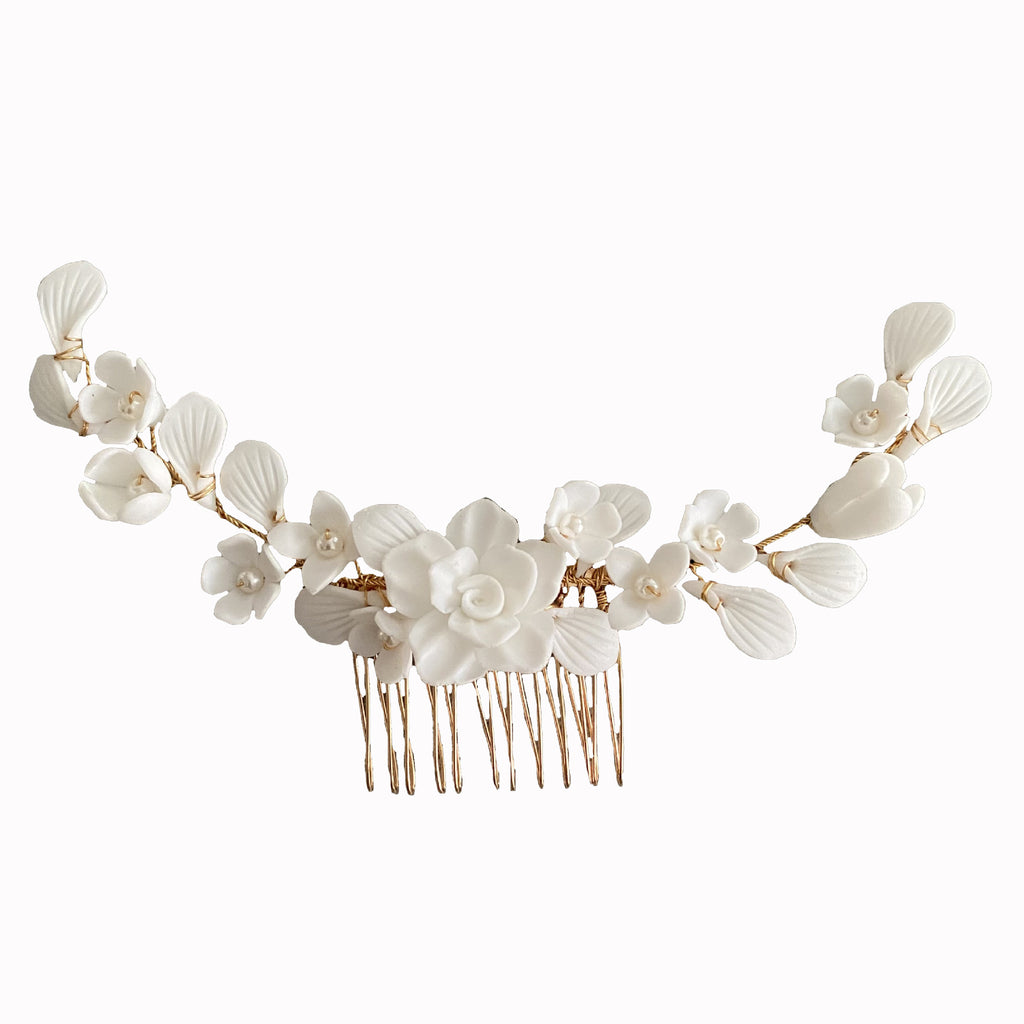 White Ceramic Flower Headwear For Women