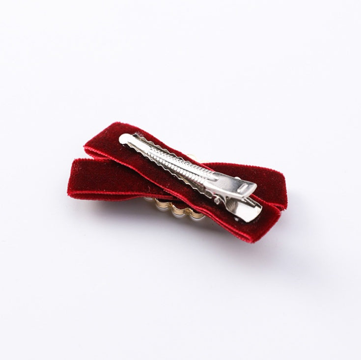 Handmade pearl velvet bow hairpin autumn and winter retro sweet wild duck mouth clip side clip female