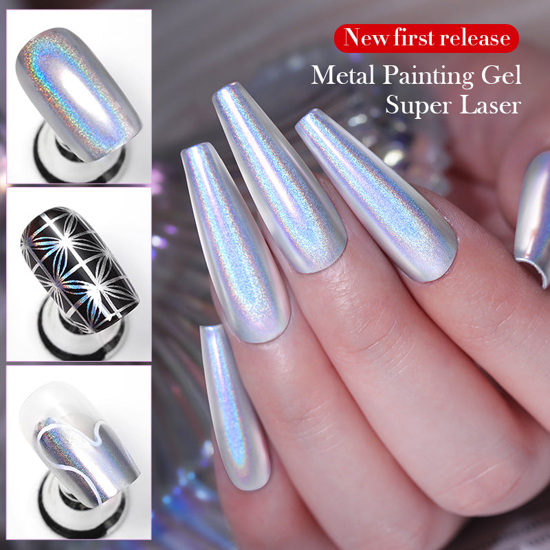 Born Pretty Mirror High-density Hook Line Embellishment Flower Metal Silver Wear-resistant Nail Hand-painted Glue