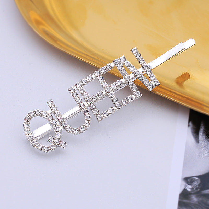 Letter Side Clip Bangs Rhinestone