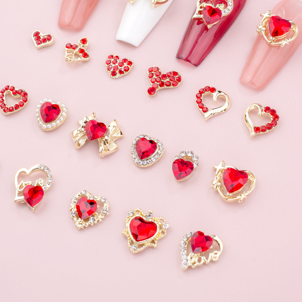 Glass New Year Nail Ornament Red Bow Accessories